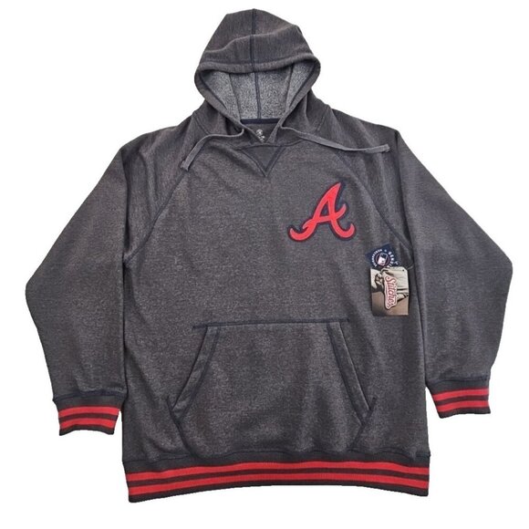 NWT Stitches Atlanta Braves MLB Men's X-Large V-Neck Hooded Grey Sweatshirt NEW - Picture 1 of 16